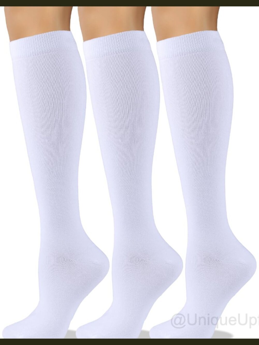 Combed Cotton Knee High Calf Socks Seamless Toe 3 Pack